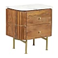 Coast to Coast Myles Modern Solid Mango Wood, Iron, & Marble Square 2-Drawer Wood End Table, 22"H x 20"W x 14"D, Rian Brown & White Marble