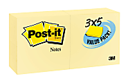 Post-it® Notes, 3" x 5", Canary Yellow, Pack Of 24 Pads