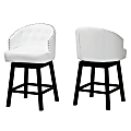 Baxton Studio Theron Faux Leather Swivel Counter-Height Stools With Backs, White/Espresso Brown, Set Of 2 Stools