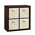 Sauder® Stow-Away 4-Cube Organizer With Fabric Bins, 30-1/2"H x 30-7/8"W x 15-3/8"D, Smoked Oak 1 thumbnail image