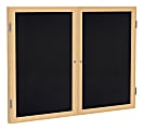 Ghent 2-Door Enclosed Recycled Rubber Bulletin Board, 48" x 60", Black Oak Finish Wood Frame