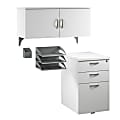 Bush® Business Furniture Office In An Hour Cubicle Storage With Cabinet, Drawers, Paper Tray, And Pencil Holder, Pure White, Standard Delivery