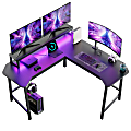 Bestier 57"W L-Shaped Gaming Computer Desk With Aircraft Arc, Monitor Stand & LED Light, Black 1 thumbnail image
