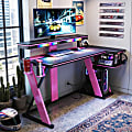 Bestier 58"W LED Gaming Computer Desk With Power Outlet, Black/Purple 1 thumbnail image