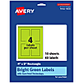 Avery® Print-To-The-Edge Labels With Sure Feed® Technology, 94252-BGP10, Rectangle, 4" x 3", Matte Bright Green, Pack of 40 1 thumbnail image