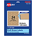 Avery® Kraft Permanent Labels With Sure Feed®, 94053-KMP50, Oval, 1" x 2", Brown, Pack Of 1,200