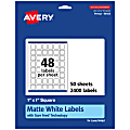 Avery® Permanent Labels With Sure Feed®, 94103-WMP50, Square, 1" x 1", White, Pack Of 2,400