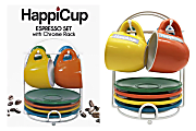 HappiCup Espresso Cups With Saucers And Rack, 1 Oz, Assorted Colors, Set Of 4 Cups 1 thumbnail image