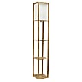 Simple Designs 3-Tier Etagere Organizer Storage Shelf Floor Lamp, 62-1/2"H, White Shade/Wood Base