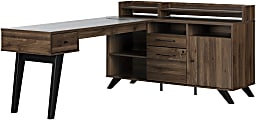 South Shore Helsy 78"W L-Shaped Computer Desk, Natural Walnut