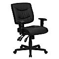 Flash Furniture LeatherSoft™ Faux Leather Low-Back Multifunction Ergonomic Swivel Task Chair With Adjustable Arms, Black