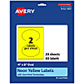 Avery® Print-To-The-Edge Labels With Sure Feed® Technology, 94057-NYP20, Oval, 4" x 6", Matte Neon Yellow, Pack of 40 1 thumbnail image