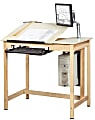 Shain Drawing Table System, 2-Piece Top, 39 3/4"H x 42"W x 30"D, Almond Top/Maple Base