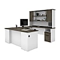 Bestar Norma 71"W U- Or L-Shaped Executive Desk With Hutch, Walnut Gray/White