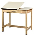 Shain Drawing Table, 2-Piece Top, 1 Large Drawer, 30"H x 36"W x 24"D, Almond Top/Maple Base