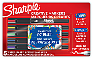 Sharpie Creative Water-Based Acrylic Markers, Brush Tip, Assorted Colors, Pack Of 5 Markers