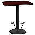 Flash Furniture Laminate Rectangular Table Top With Round Bar-Height Table Base And Foot Ring, 43-1/8"H x 30"W x 42"D, Mahogany/Black