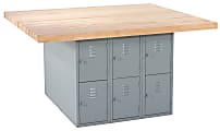 Diversified Woodcrafts Four-Station Workbench With Lockers And Vises, 31 1/4"H x 64"W x 54"D, Maple Top/Gray Base 1 thumbnail image