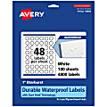 Avery® Durable Waterproof Permanent Labels With Sure Feed, Print-to-the-Edge, 94606-WMF100, Starburst, 1" x 1", White, Pack Of 4,800 Labels