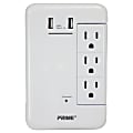 Prime 6-Outlet Wall Tap With 1,200-Joule Surge Protection And Dual USB Charger, White, PBRUSB346S