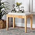 bali & pari Sofia Rattan And Mahogany Wood Ottoman, 20-1/8"H x 23-13/16"W x 15-3/4"D, White/Natural Brown 1 thumbnail image