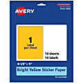 Avery® Printable Sticker Paper, 94269-BYP10, Rectangle, 8-1/2" x 11", Matte Bright Yellow, Pack of 10 1 thumbnail image