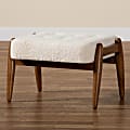 Baxton Studio Jeanine Japandi Boucle Fabric And Finished Rubberwood Ottoman Footstool, 14-7/16"H x 22-1/4"W x 18-1/2"D, Cream/Walnut Brown