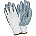 Safety Zone Nitrile Coated Knit Gloves - Hand Protection - Nitrile Coating - Small Size - Gray, White - Knitted, Durable, Flexible, Comfortable, Breathable - For Industrial - 72 / Carton