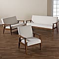 Baxton Studio Stratton Boucle Fabric And Finished Wood 3-Piece Living Room Set, Cream/Walnut Brown 1 thumbnail image
