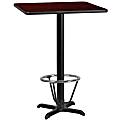 Flash Furniture Square Laminate Table Top With Bar-Height Table Base And Foot Ring, 43-1/8"H x 24"W x 24"D, Mahogany/Black