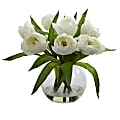 Nearly Natural Tulips 11”H Artificial Floral Arrangement With Vase, 11”H x 11-1/2”W x 10”D, White
