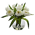 Nearly Natural Tulips 11”H Artificial Floral Arrangement With Vase, 11”H x 11-1/2”W x 10”D, White 1 thumbnail image