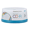 Memorex® CD-R Media Spindle, Inkjet Printable, 700MB/80 Minutes, Pack Of 30
