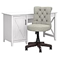Bush Furniture Key West 54"W Computer Desk With Mid-Back Tufted Office Chair, Pure White Oak, Standard Delivery