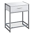 Monarch Specialties Side Accent Table With Glass Shelf, Rectangular, White/Silver