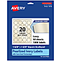 Avery® Pearlized Permanent Labels With Sure Feed®, 94110-PIP50, Square Scalloped, 1-5/8" x 1-5/8", Ivory, Pack Of 1,000 Labels