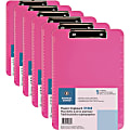 Business Source Flat Clip Plastic Clipboard - 9" x 12" - Plastic - Neon Pink - 6 / Bundle