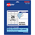 Avery® Removable Labels With Sure Feed®, 94221-RMP25, Rectangle, 1" x 2-1/2", White, Pack Of 600 Labels
