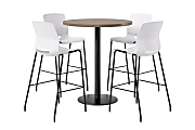 KFI Studios Proof Bistro Round Pedestal Table With Imme Barstools, 4 Barstools, 36", Studio Teak/Black/White Stools