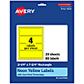 Avery® Print-To-The-Edge Labels With Sure Feed® Technology, 94244-NYP20, Rectangle, 2-1/4" x 7-3/4", Matte Neon Yellow, Pack of 80 1 thumbnail image