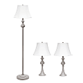 Elegant Designs Traditionally Crafted Lamp Set, White Shade/Gray Base, Set Of 3