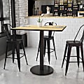 Flash Furniture Laminate Square Table Top With Round Bar-Height Base, 43-1/8"H x 42"W x 42"D, Natural/Black