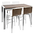 Lumisource Mason Contemporary Counter Table With 4 Counter Stools, Stainless Steel/Walnut/White