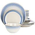 Martha Stewart 12-Piece Reactive Glaze Rimmed Stoneware Dinnerware Set, Blue 1 thumbnail image