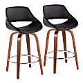 LumiSource Fabrico Counter Stools, Black/Walnut/Round Chrome Footrest, Set Of 2 Stools 1 thumbnail image