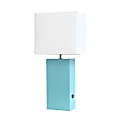 Elegant Designs Modern Leather/Fabric Desk Lamp With USB Port, 21"H, White Shade/Aqua Base 1 thumbnail image