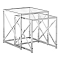Monarch Specialties Tempered Glass Nesting Table Set, Chrome