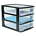 Office Depot® Brand Plastic 3-Drawer Table Storage Chest, 10 1/2" x 10" x 12 11/16", Clear/Black Frame