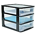 Office Depot® Brand Plastic 3-Drawer Table Storage Chest, 10 1/2" x 10" x 12 11/16", Clear/Black Frame 1 thumbnail image