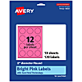 Avery® Print-To-The-Edge Labels With Sure Feed® Technology And Easy Peel® Label Feature, 94501-BPP10, Round, 2", Matte Bright Pink, Pack of 120 1 thumbnail image